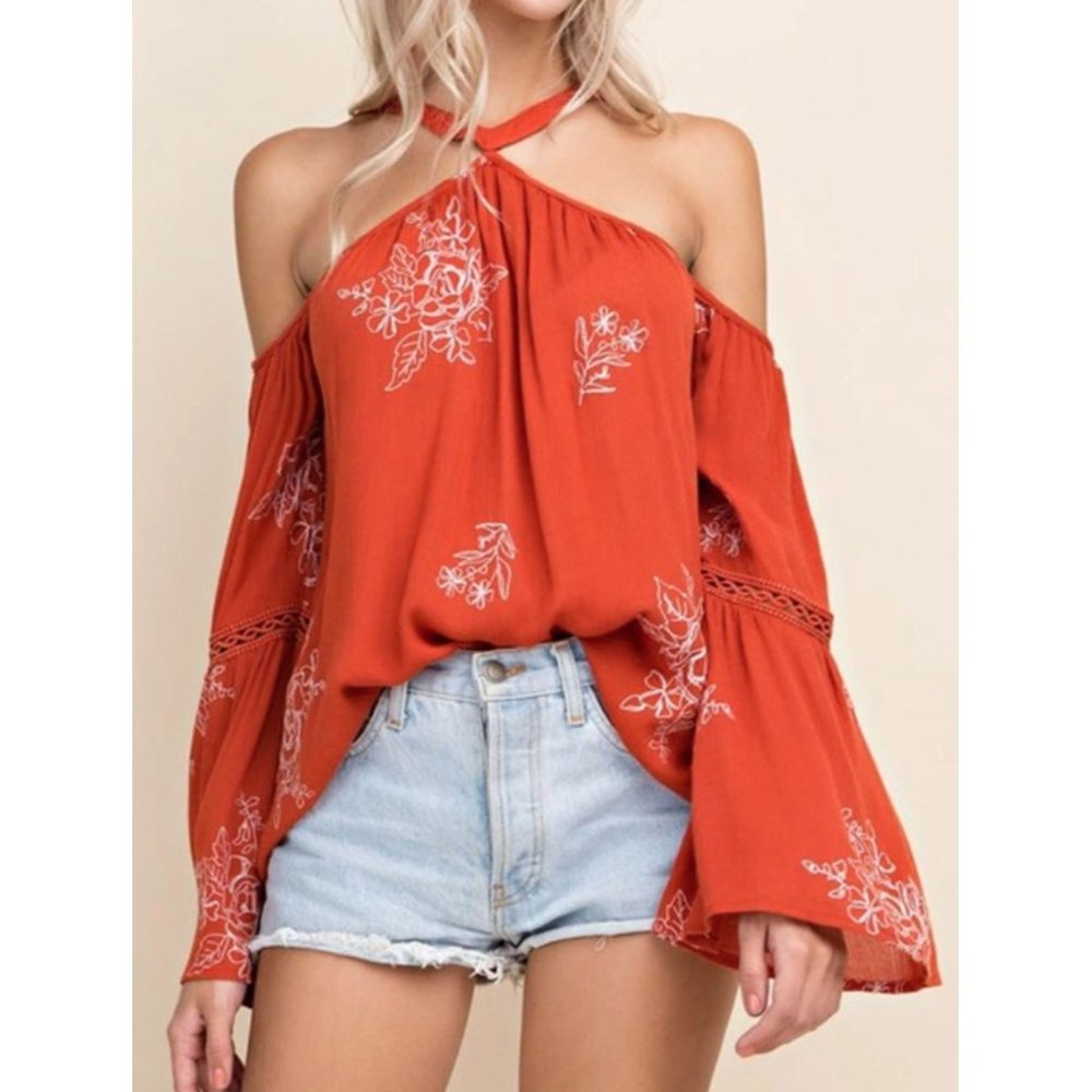 Blushing Heart Bell Sleeve Boho Blouse